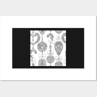 Monochrome Merry Christmas Pattern, New Year Illustration Posters and Art